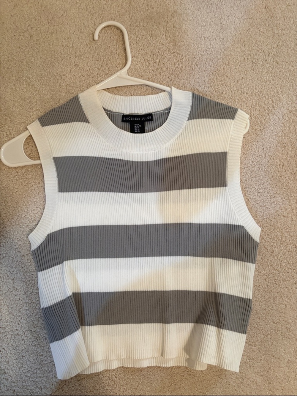 Sincerely Jules Ribbed Striped Crewneck Tank - White & Gray